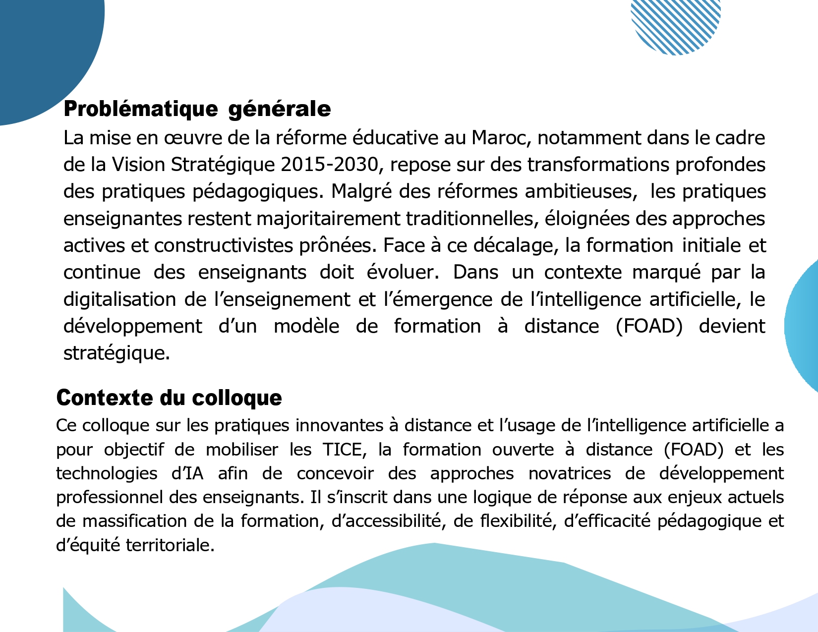 colloque international sous le thème Pratiques Innovantes à Distance et Usage de l’Intelligence Artificielle, Annexe 2.